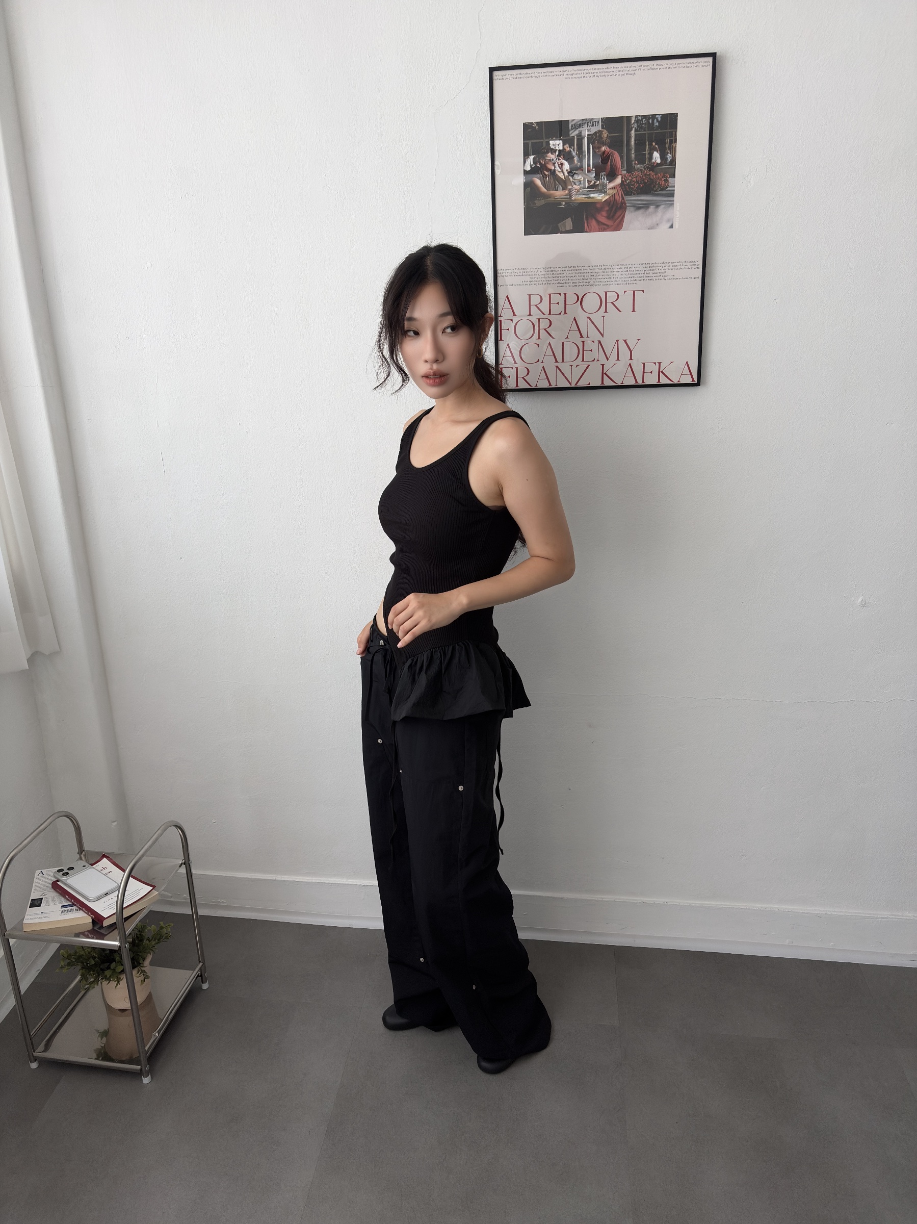 vlemma low-rise-tie-waist-slouchy-trousers 小眾剪裁設計感褲裙長褲 - 黑