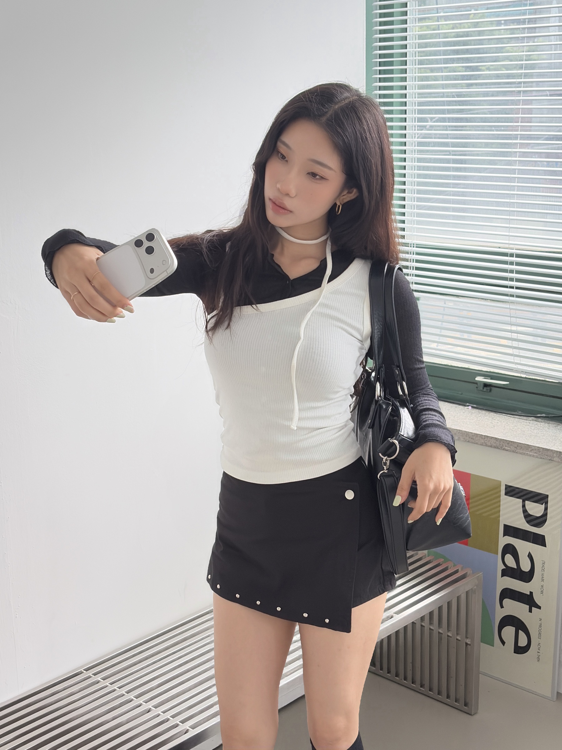 vlemma asymmetric-button-studded-mini-skort 小眾剪裁設計感褲裙長褲 - 白