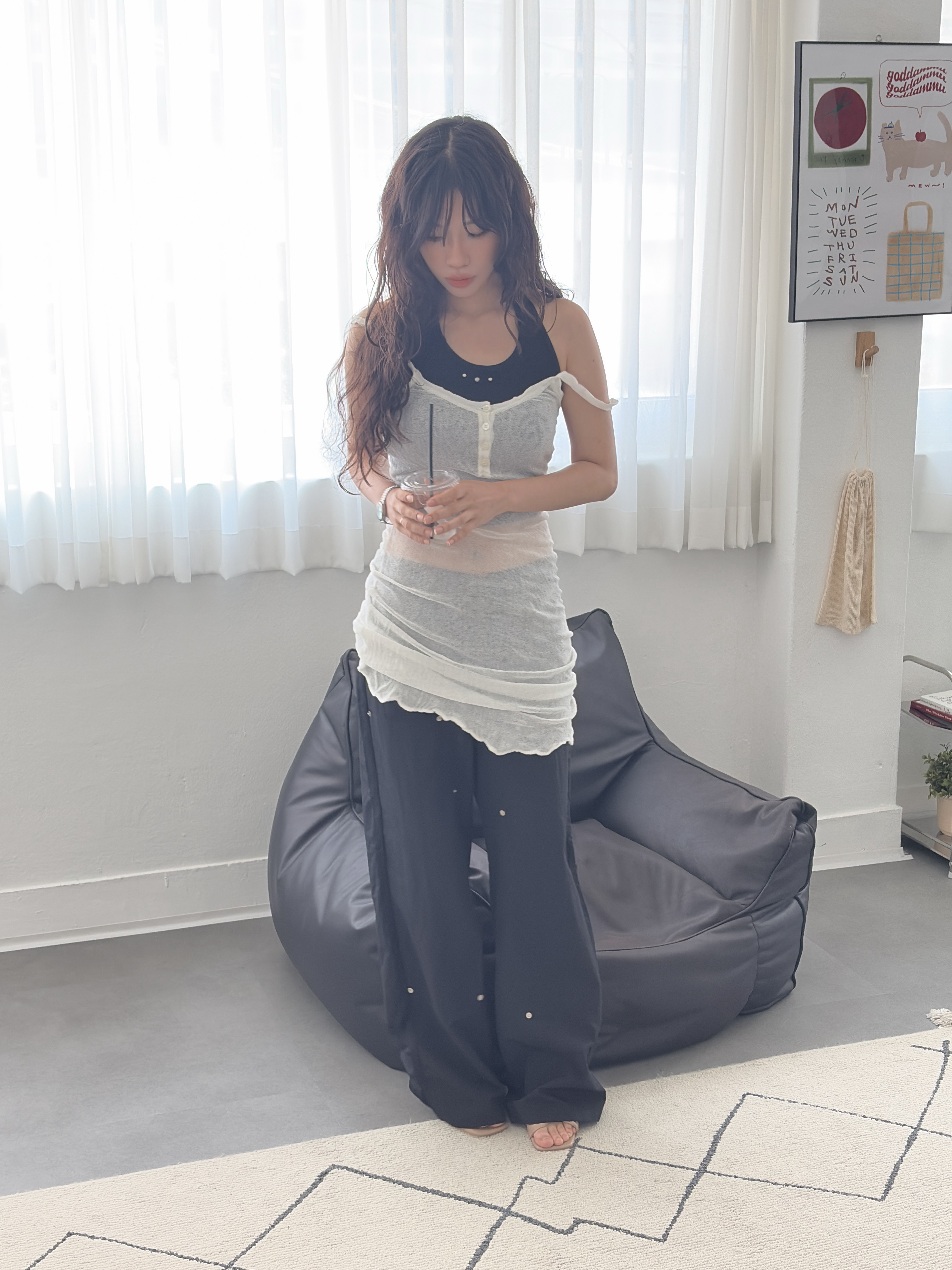 vlemma textured-see-through-midi-dress 清冷風設計感洋裝連身裙 - 白