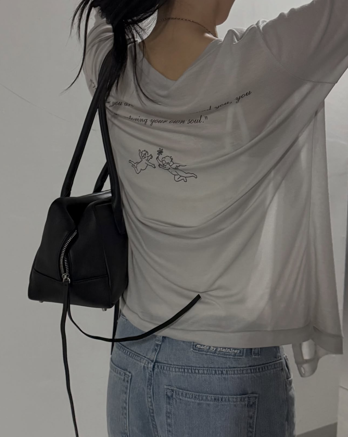 vlemma korean-sheer-button-down-graphic-top 清冷風設計感大衣外套 - 藍
