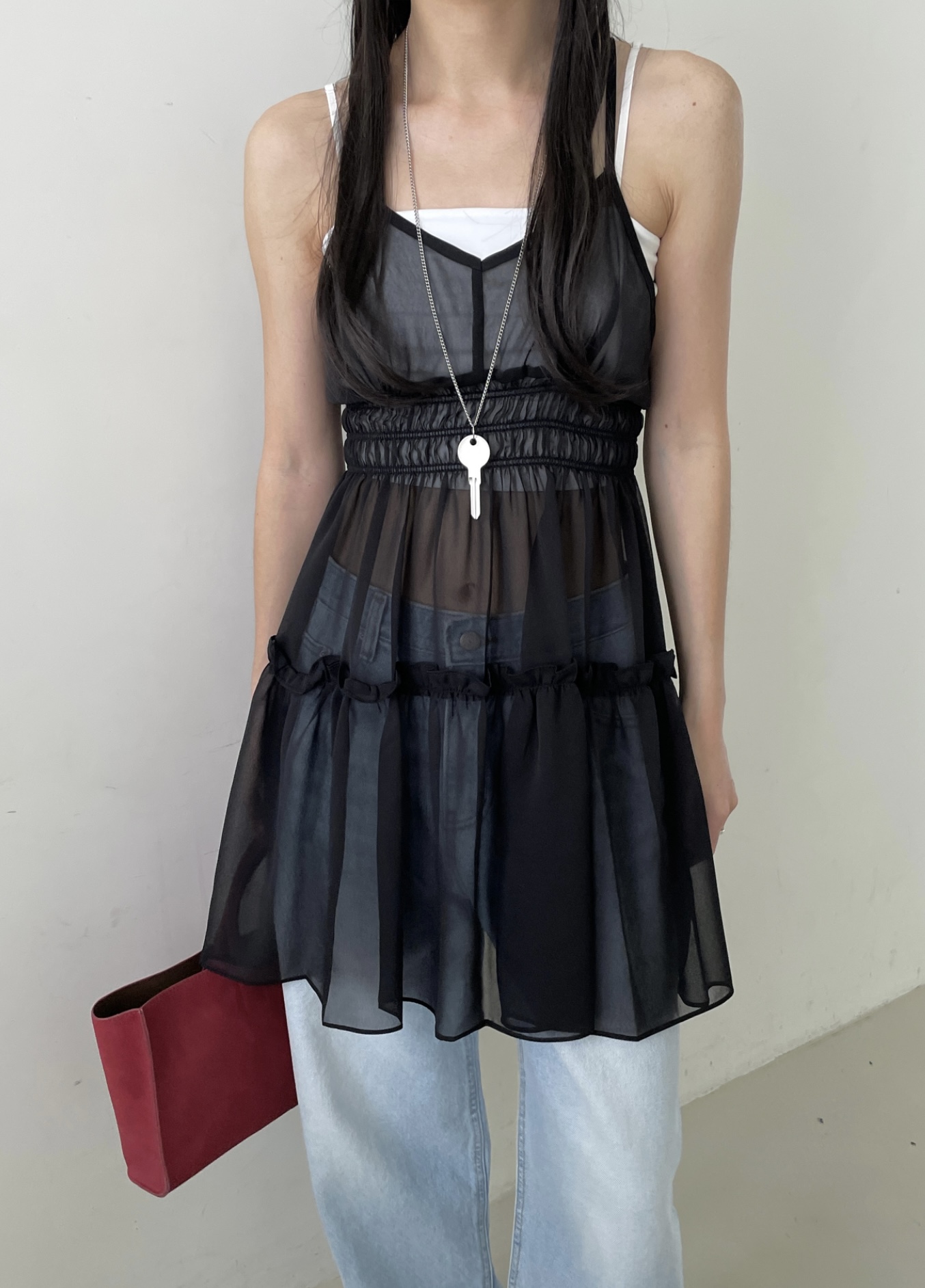 vlemma ruffled-tiered-backless-chiffon-sundress 清冷風設計感洋裝連身裙 - 酒紅