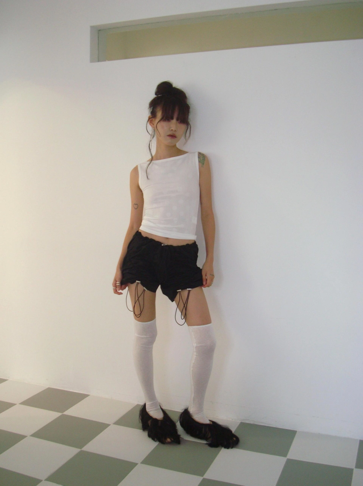 vlemma gorpcore-cinched-hem-black-shorts 小眾剪裁設計感褲裙長褲 - 黑