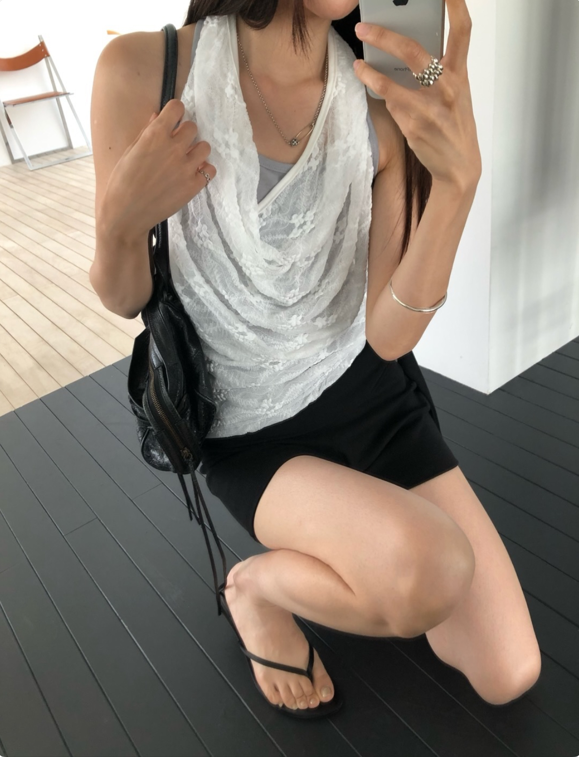 vlemma lace-cowl-neck-layered-tank-top 極簡設計感針織上衣襯衫 - 白