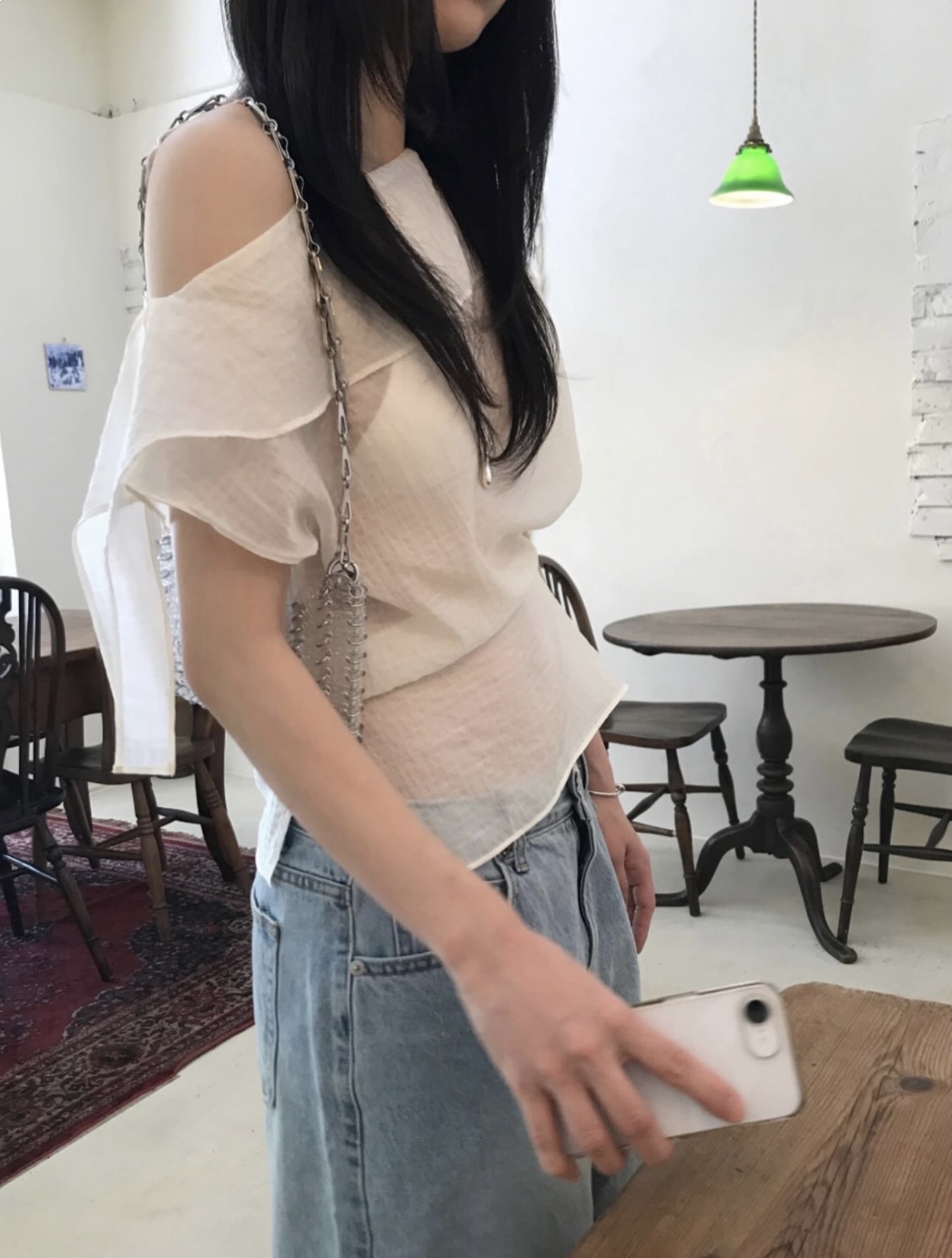 vlemma one-shoulder-layered-ruffle-chiffon-blouse 極簡設計感針織上衣襯衫 - 白