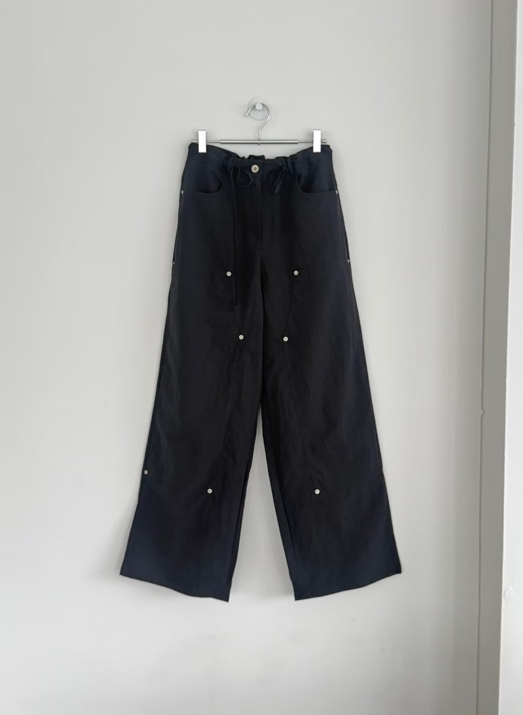 vlemma low-rise-tie-waist-slouchy-trousers 小眾剪裁設計感褲裙長褲 - 黑