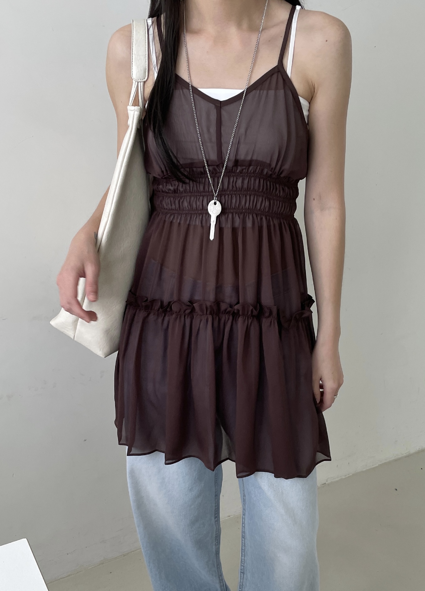 vlemma ruffled-tiered-backless-chiffon-sundress 清冷風設計感洋裝連身裙 - 酒紅