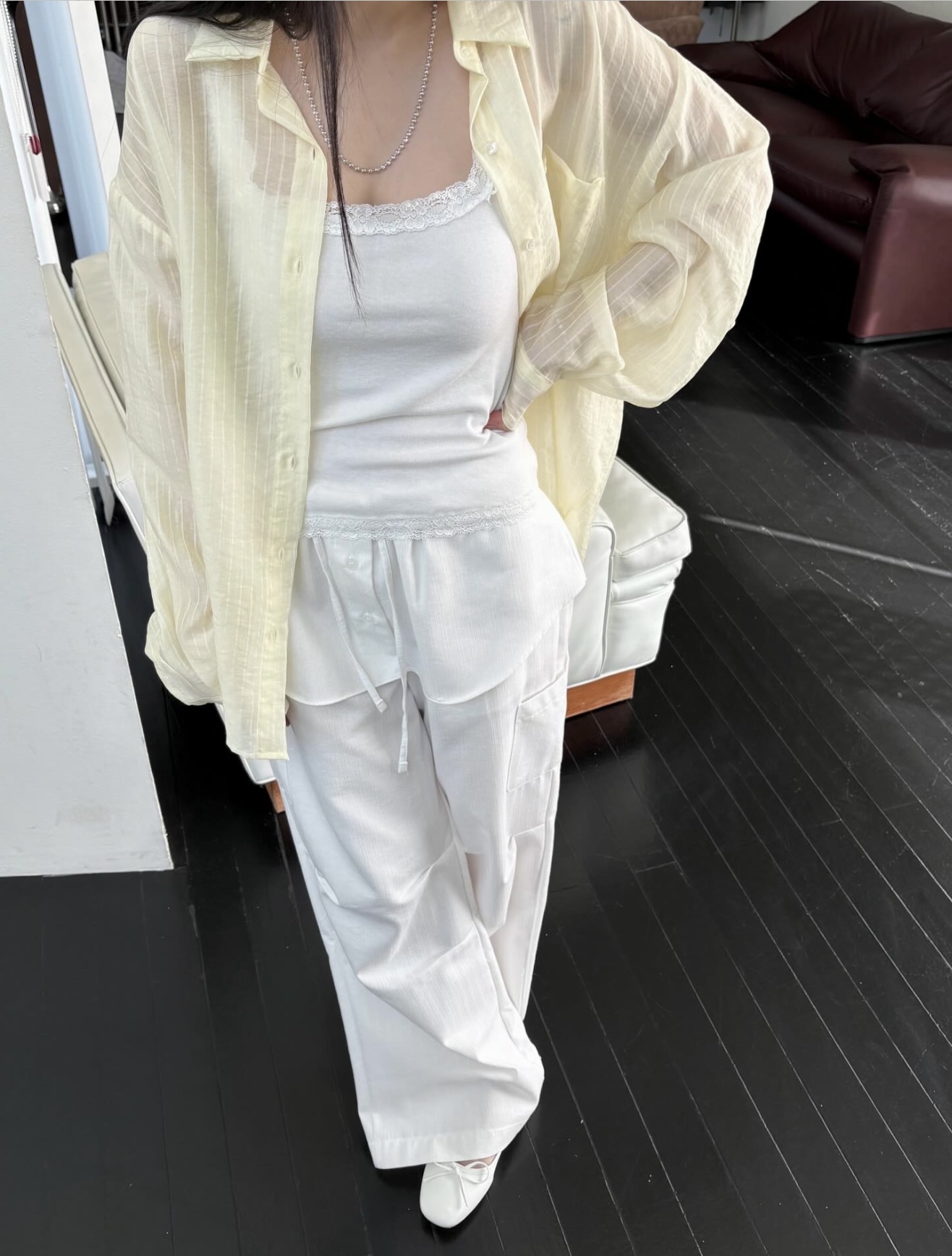 vlemma refined-pinstripe-fluid-pants 小眾剪裁設計感褲裙長褲 - 白