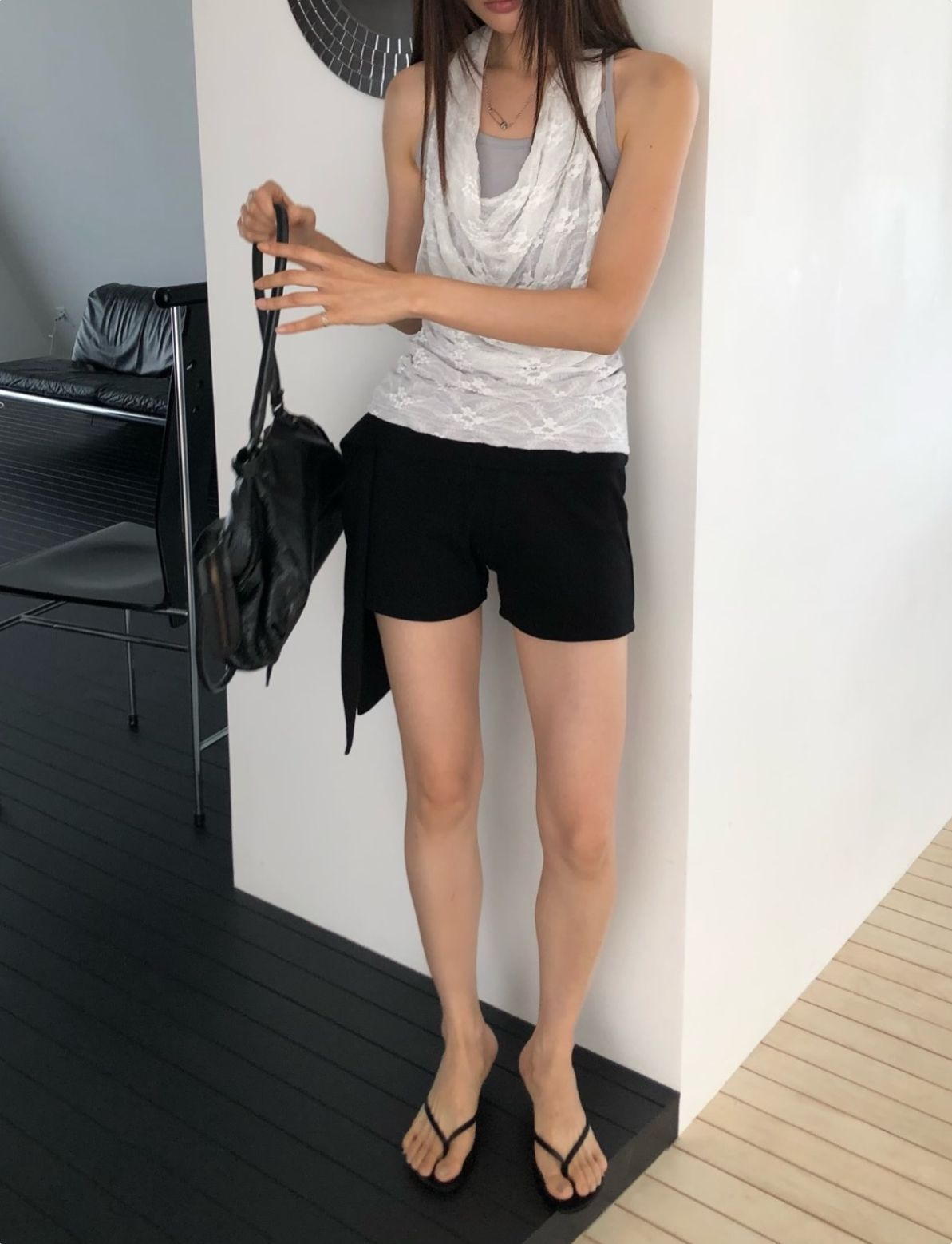 vlemma lace-cowl-neck-layered-tank-top 極簡設計感針織上衣襯衫 - 白