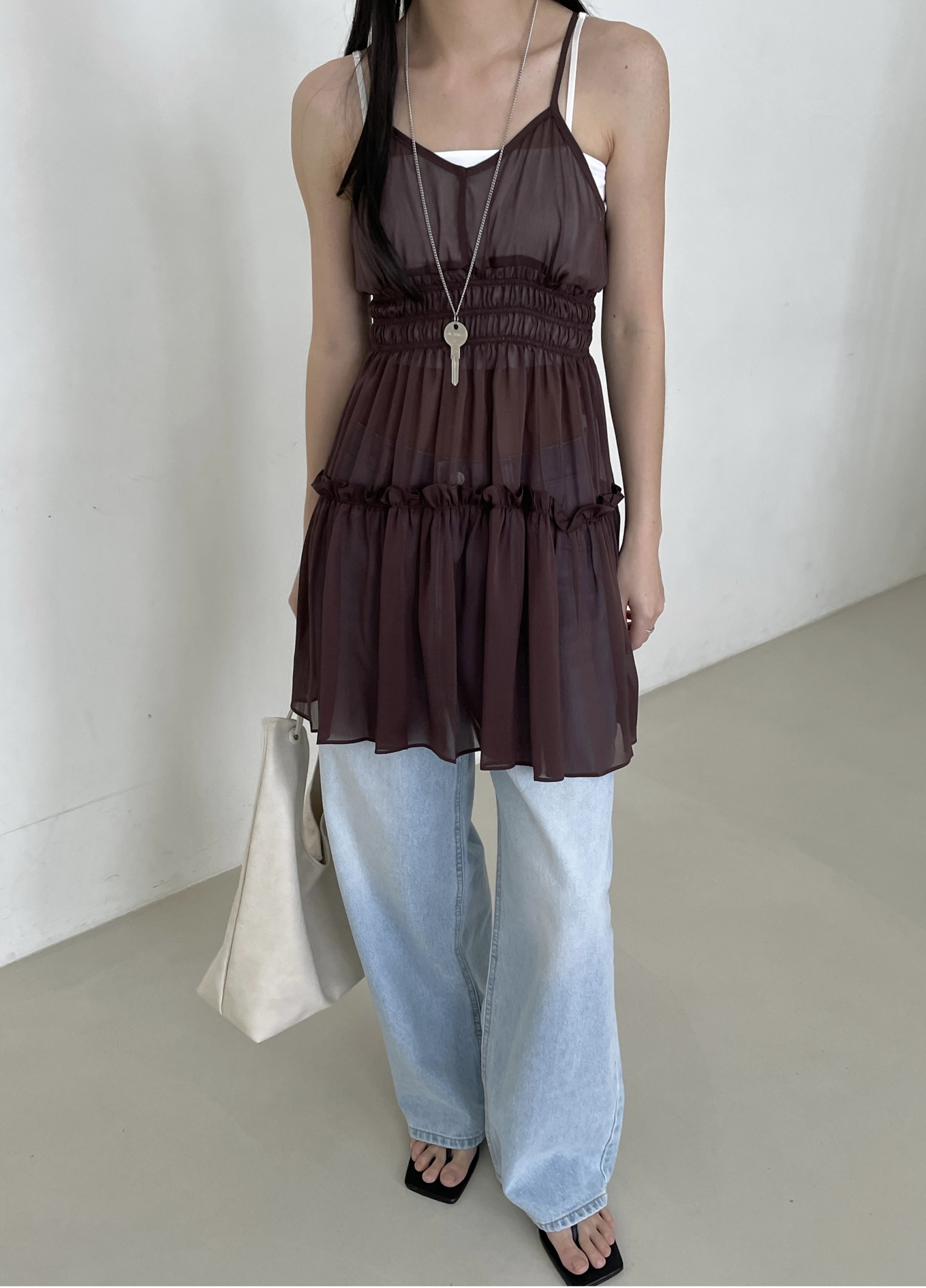 vlemma ruffled-tiered-backless-chiffon-sundress 清冷風設計感洋裝連身裙 - 酒紅