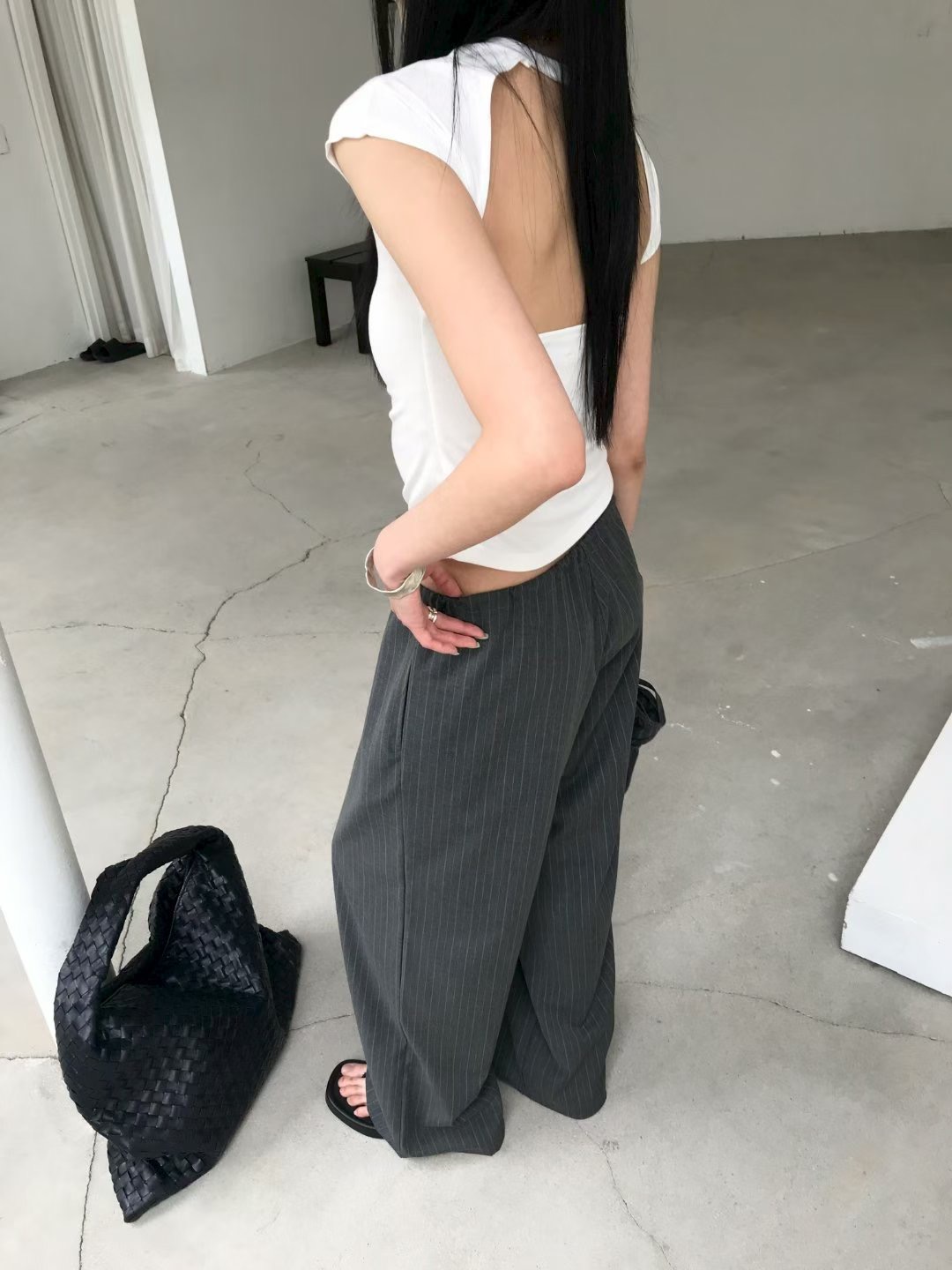 vlemma cutout-backless-cap-sleeve-top 極簡設計感針織上衣襯衫 - 灰