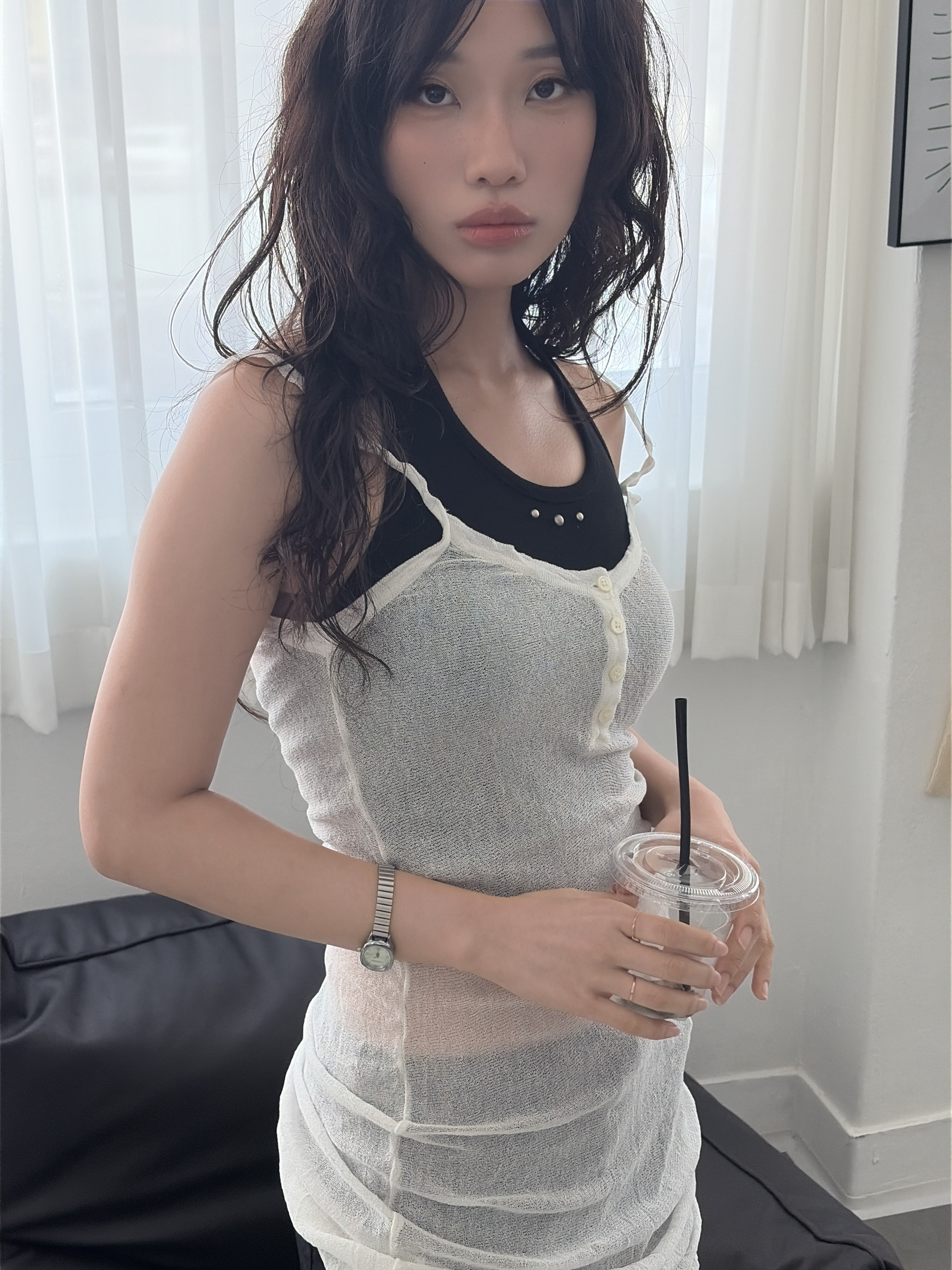vlemma textured-see-through-midi-dress 清冷風設計感洋裝連身裙 - 白