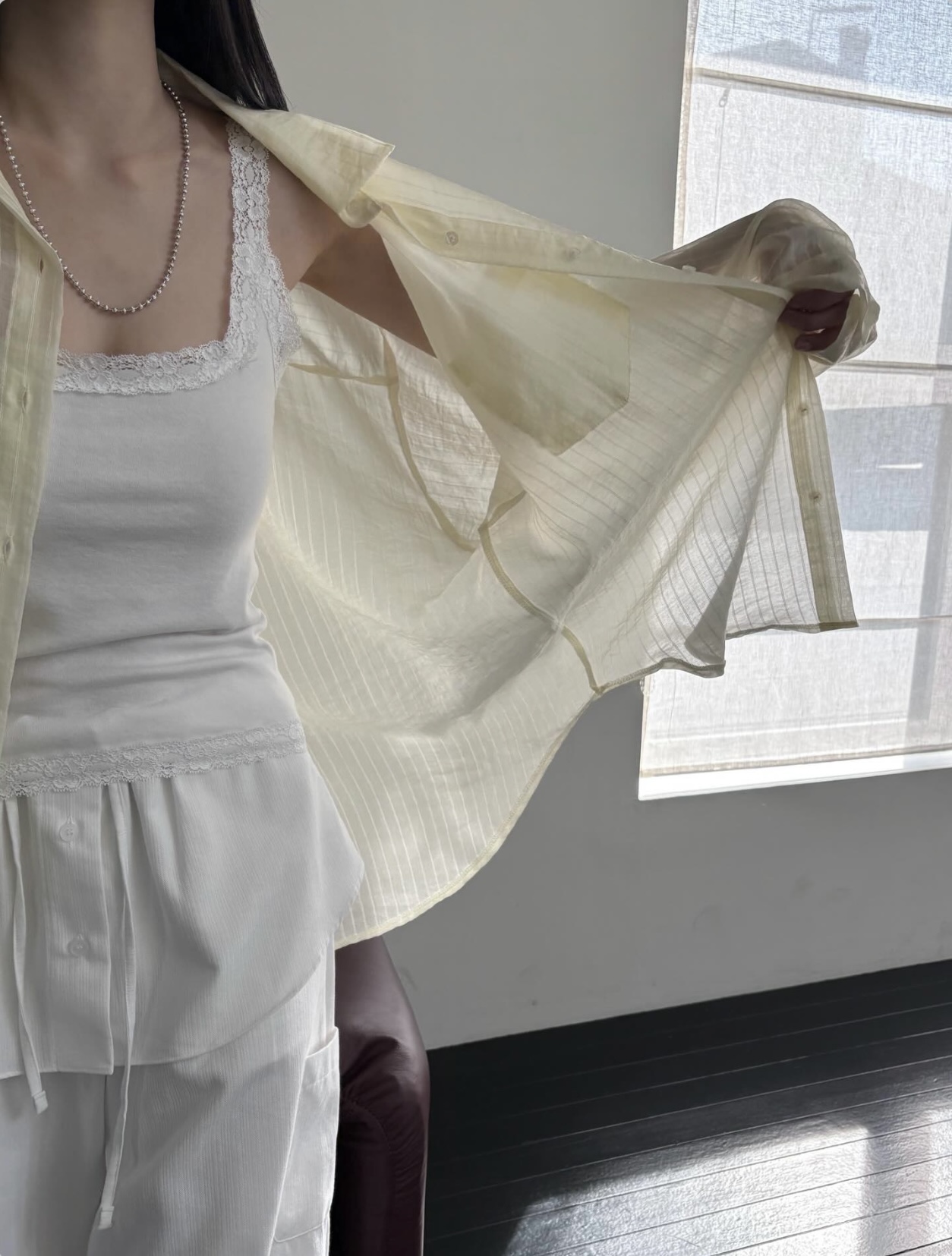 vlemma stripe-sheer-tencel-shirt 極簡設計感針織上衣襯衫 - 黃