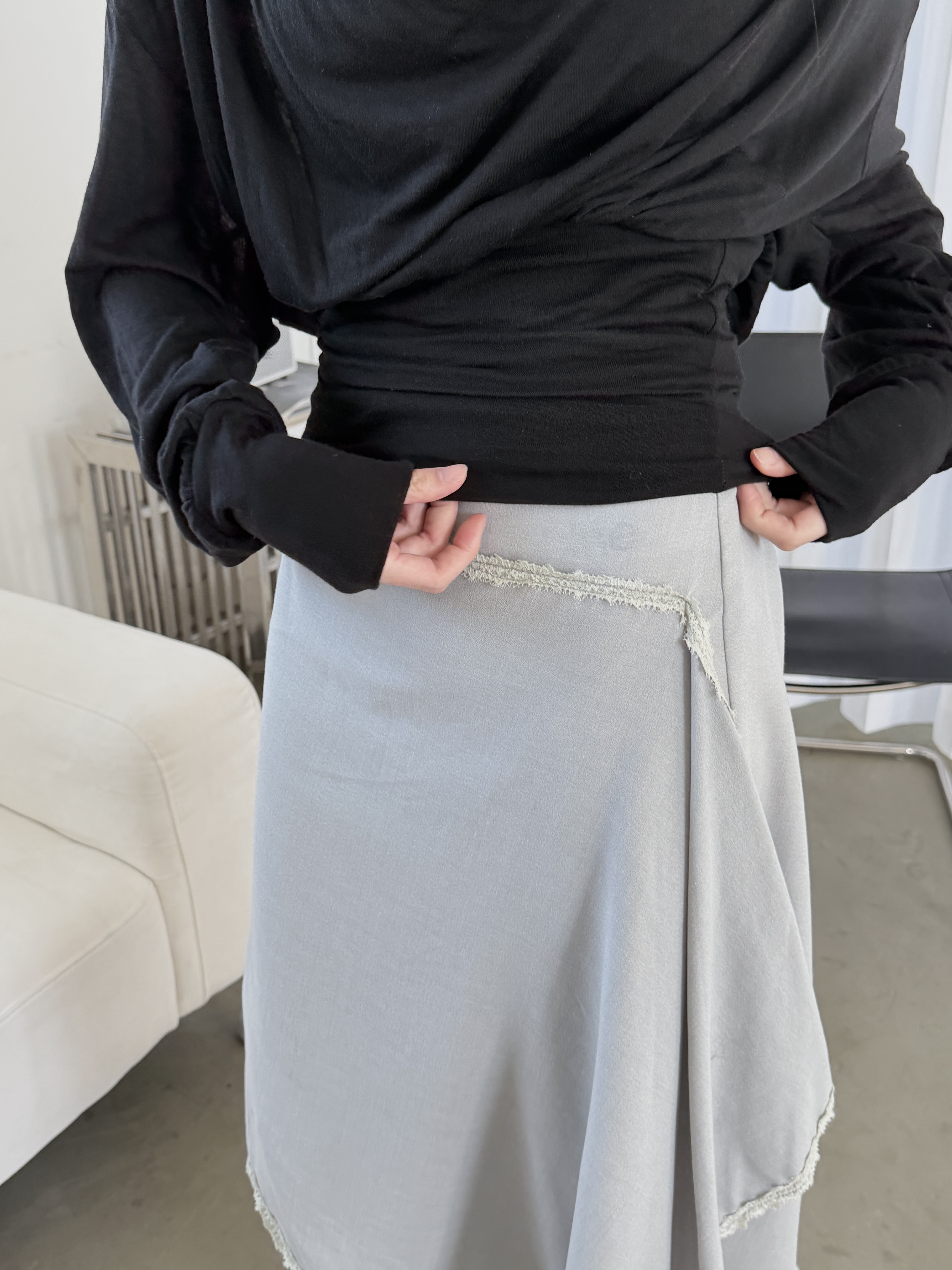 vlemma asymmetric-layered-midi-skirt-with-lace-trim 小眾剪裁設計感褲裙長褲