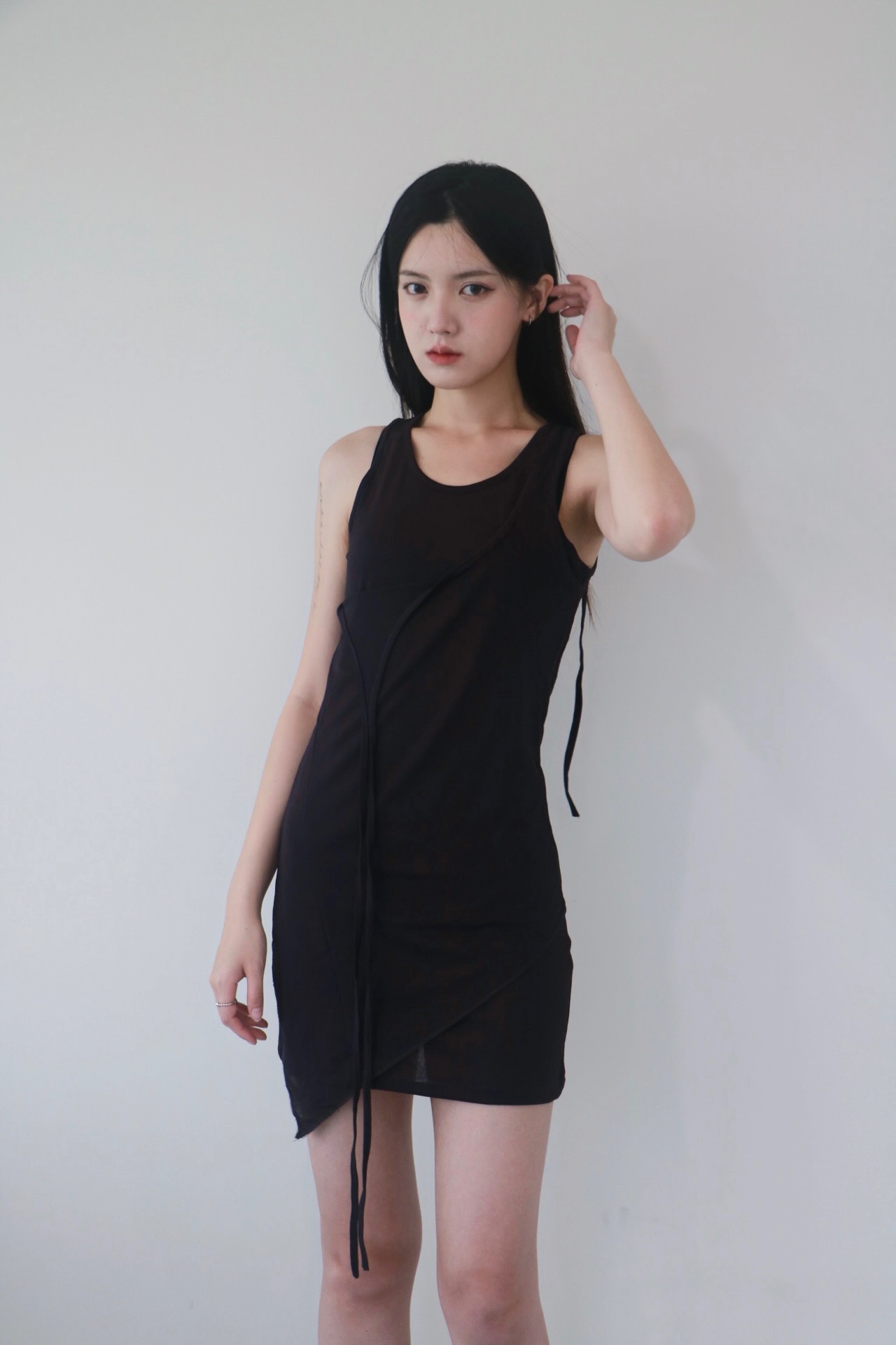 vlemma asymmetrical-hem-drawstring-longline-tank-top 極簡設計感針織上衣襯衫 - 深紫